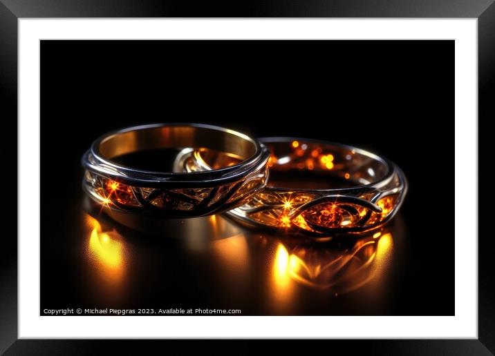Two wedding rings made of light and energy created with generati Framed Mounted Print by Michael Piepgras