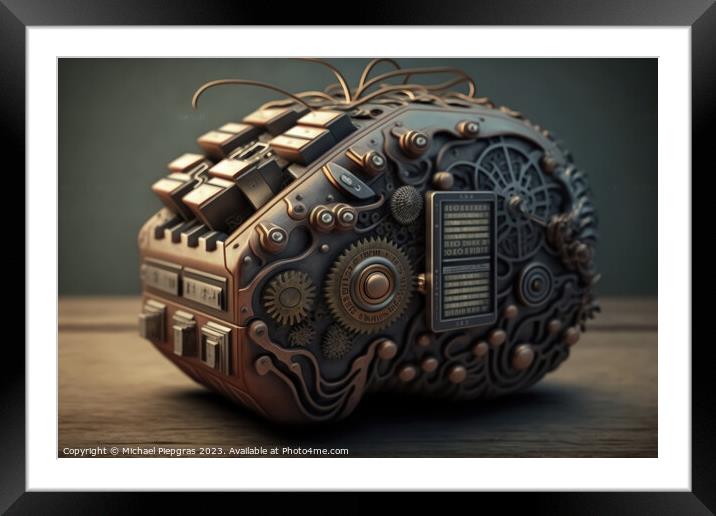 A brain that calculates artificial intelligence - steampunk look Framed Mounted Print by Michael Piepgras