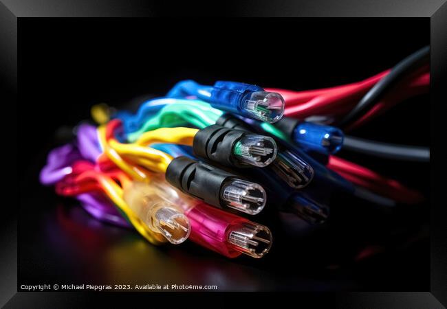 A bundle of brightly coloured fibre optic cables created with ge Framed Print by Michael Piepgras