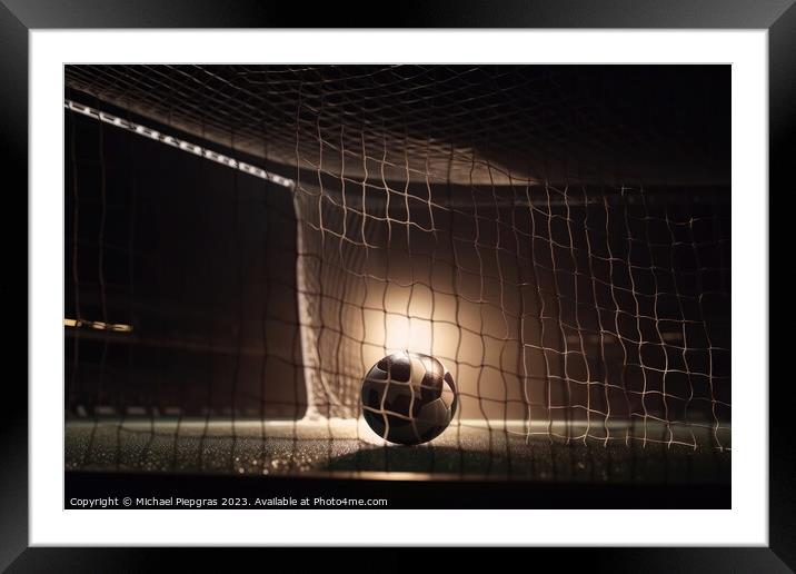 A football goal without a goalkeeper - a ball flying into the ne Framed Mounted Print by Michael Piepgras