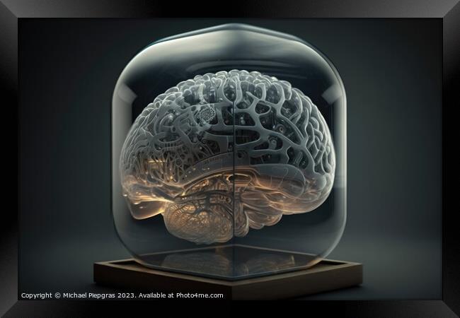 A transparent brain that calculates artificial intelligence crea Framed Print by Michael Piepgras