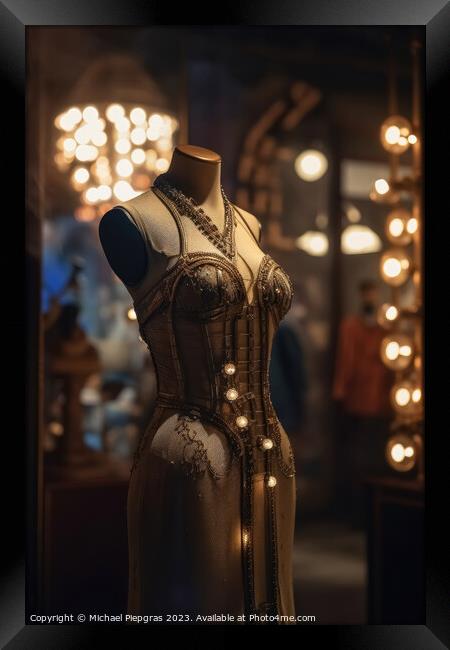 An innovative and elegant dress in a steampunk look on a Mannequ Framed Print by Michael Piepgras