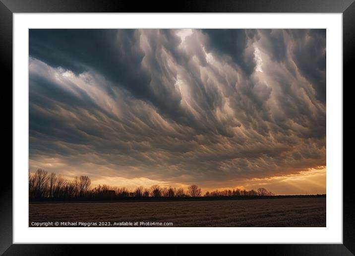 Dramatic asperatus clouds in the sky created with generative AI  Framed Mounted Print by Michael Piepgras