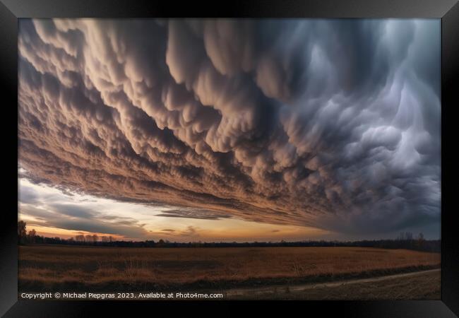 Dramatic asperatus clouds in the sky created with generative AI  Framed Print by Michael Piepgras