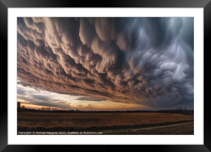 Dramatic asperatus clouds in the sky created with generative AI  Framed Mounted Print by Michael Piepgras
