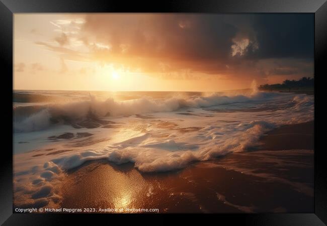 Dream beach at sunset in a tropical paradise created with genera Framed Print by Michael Piepgras