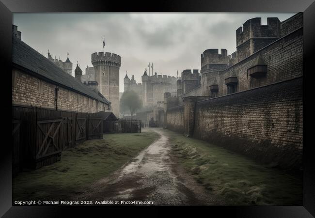 Medieval London dirty look created with generative AI technology Framed Print by Michael Piepgras