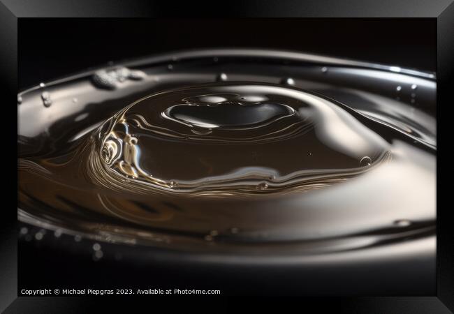 Surface of liquid mercury created with generative AI technology. Framed Print by Michael Piepgras