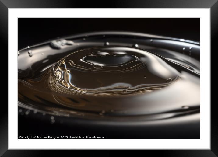 Surface of liquid mercury created with generative AI technology. Framed Mounted Print by Michael Piepgras