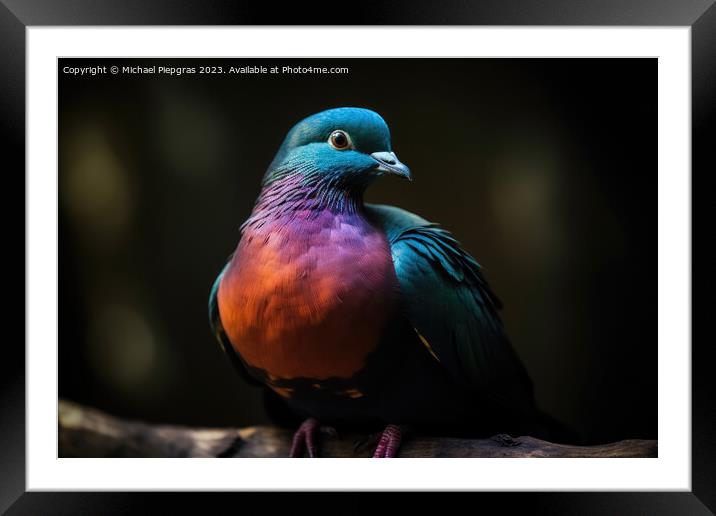 A dove thinking it is a colorful parrot  created with generative Framed Mounted Print by Michael Piepgras