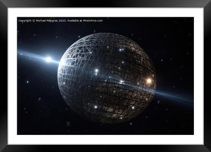 Dyson Sphere in space spans a star created with generative AI te Framed Mounted Print by Michael Piepgras