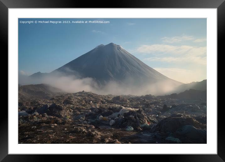 A large volcano and a huge amount of plastic waste on the landsc Framed Mounted Print by Michael Piepgras