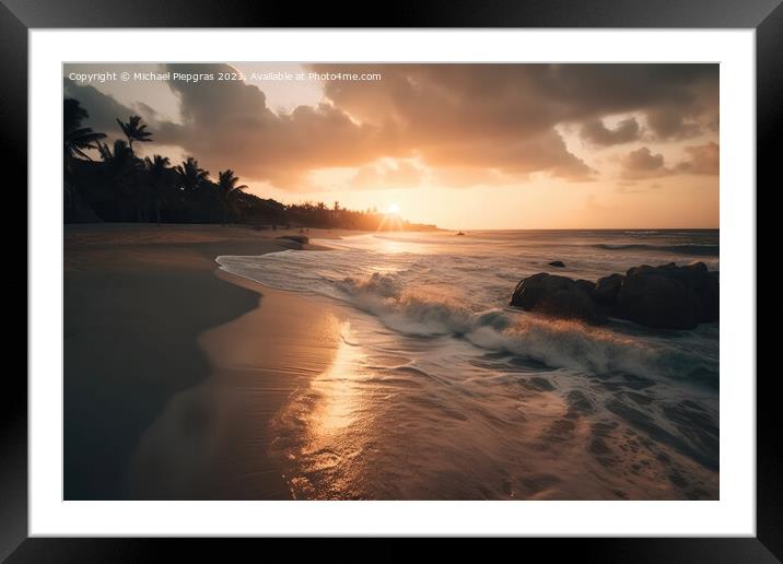 Dream beach at sunset in a tropical paradise created with genera Framed Mounted Print by Michael Piepgras