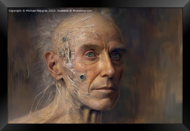 A male human 500 years in the future created with generative AI  Framed Print by Michael Piepgras