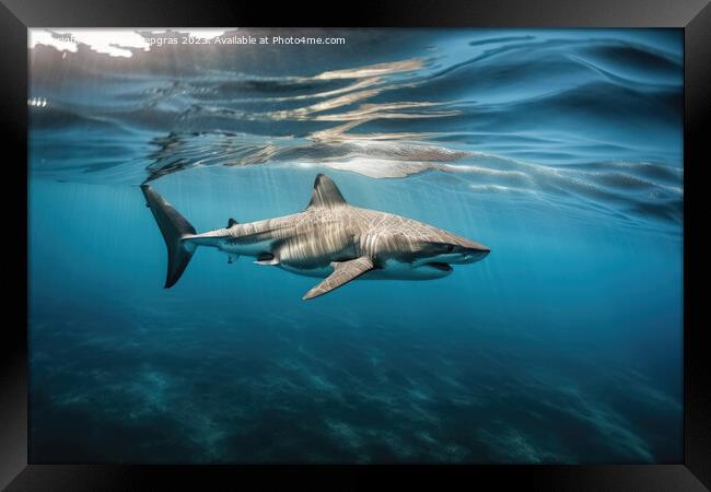 A big shark in the shallow water of the ocean created with gener Framed Print by Michael Piepgras