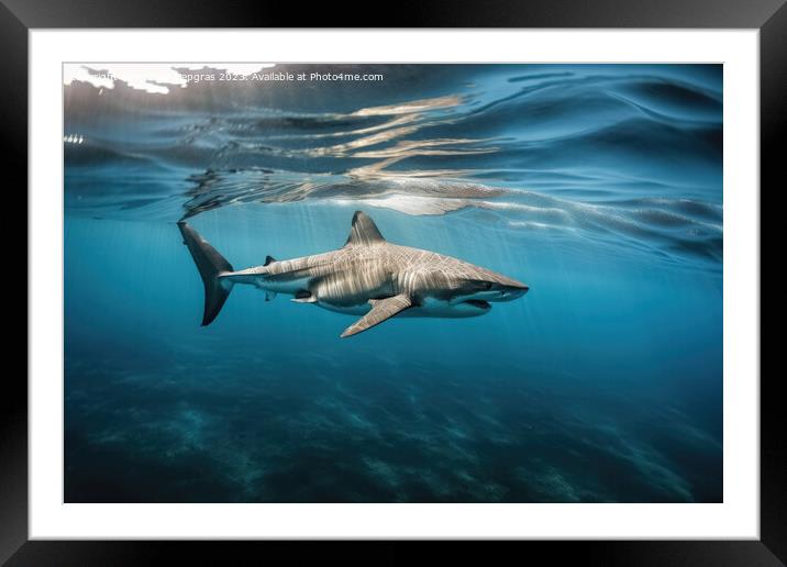 A big shark in the shallow water of the ocean created with gener Framed Mounted Print by Michael Piepgras