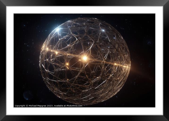 Dyson Sphere in space spans a star created with generative AI te Framed Mounted Print by Michael Piepgras