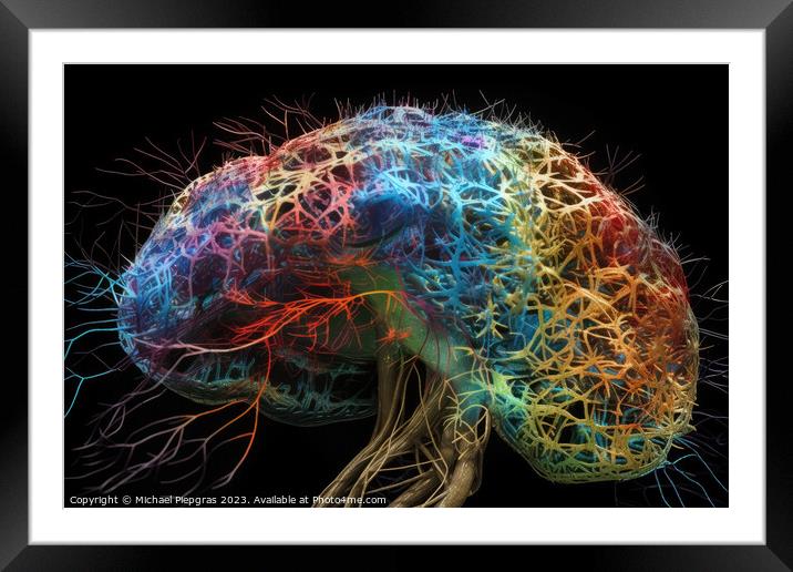 A representation of neuroplasticity the human brain created with Framed Mounted Print by Michael Piepgras