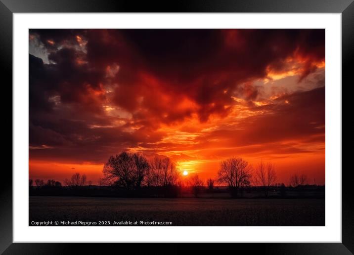 A stunning and dramatic sunset sky created with generative AI te Framed Mounted Print by Michael Piepgras