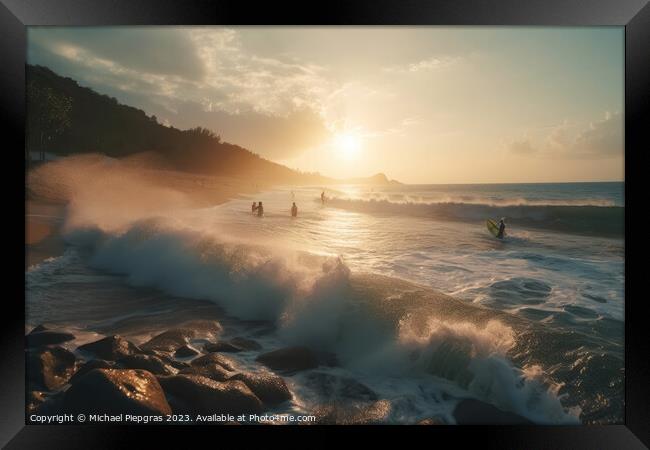 Dream beach at sunset in a tropical paradise created with genera Framed Print by Michael Piepgras