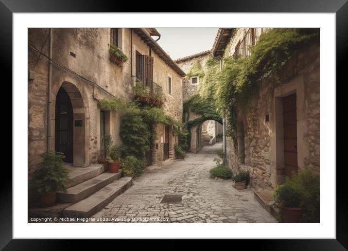 An old street in an idyllic Italian village created with generat Framed Mounted Print by Michael Piepgras