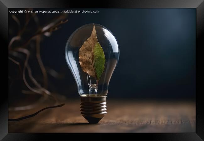 A lightbulb concept für regenerative energy created with genera Framed Print by Michael Piepgras