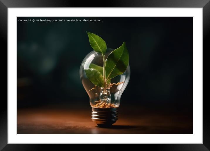 A lightbulb concept für regenerative energy created with genera Framed Mounted Print by Michael Piepgras
