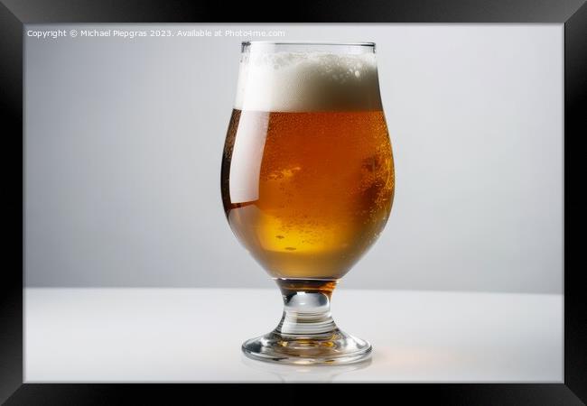 A big glass of beer on a white background created with generativ Framed Print by Michael Piepgras