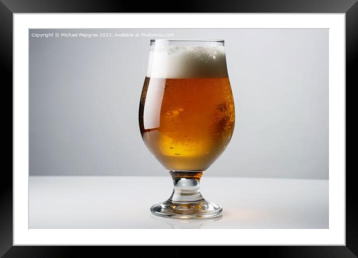 A big glass of beer on a white background created with generativ Framed Mounted Print by Michael Piepgras