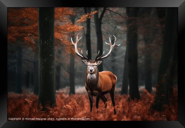 A majestic deer in front of a forest created with generative AI  Framed Print by Michael Piepgras