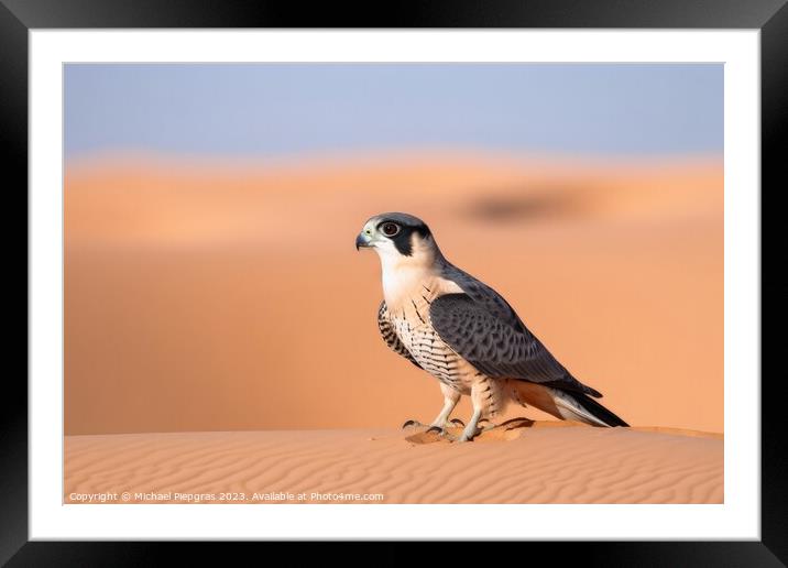 A wild falcon in a close up view created with generative AI tech Framed Mounted Print by Michael Piepgras