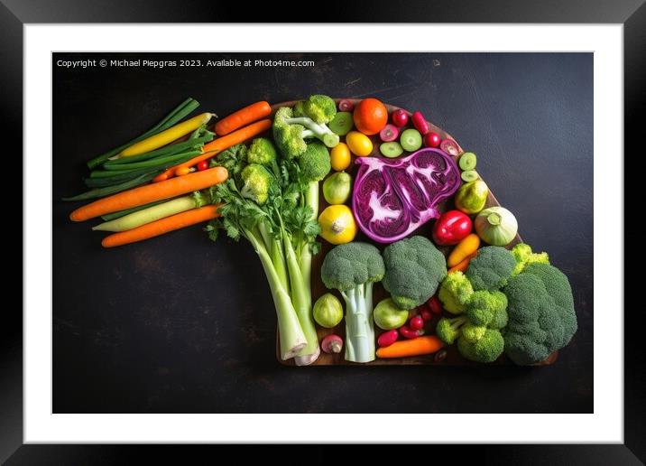 Colorful vegetables in shape of a steak created with generative  Framed Mounted Print by Michael Piepgras