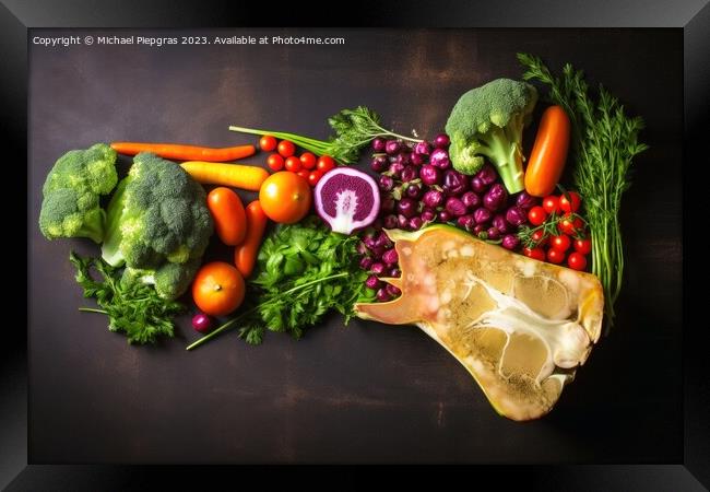 Colorful vegetables in shape of a steak created with generative  Framed Print by Michael Piepgras