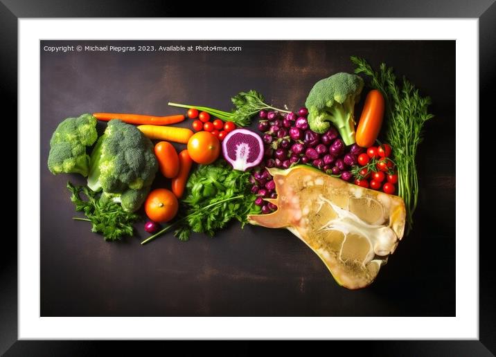 Colorful vegetables in shape of a steak created with generative  Framed Mounted Print by Michael Piepgras