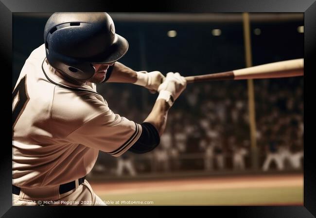 A Baseball player hitting a perfect home run created with genera Framed Print by Michael Piepgras