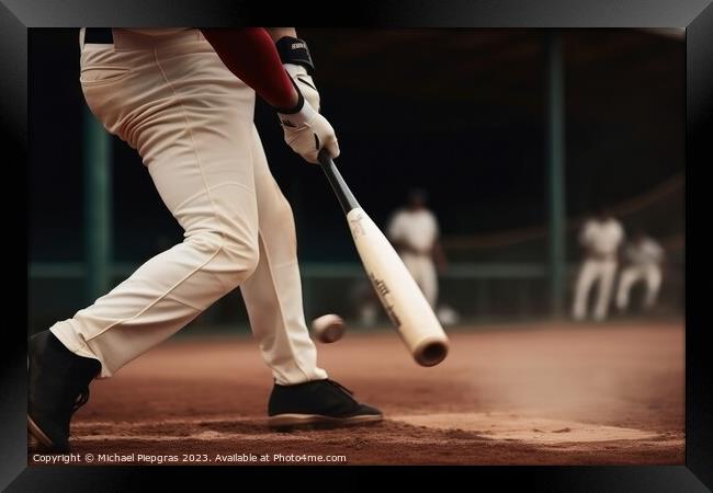 A Baseball player hitting a perfect home run created with genera Framed Print by Michael Piepgras