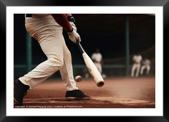 A Baseball player hitting a perfect home run created with genera Framed Mounted Print by Michael Piepgras