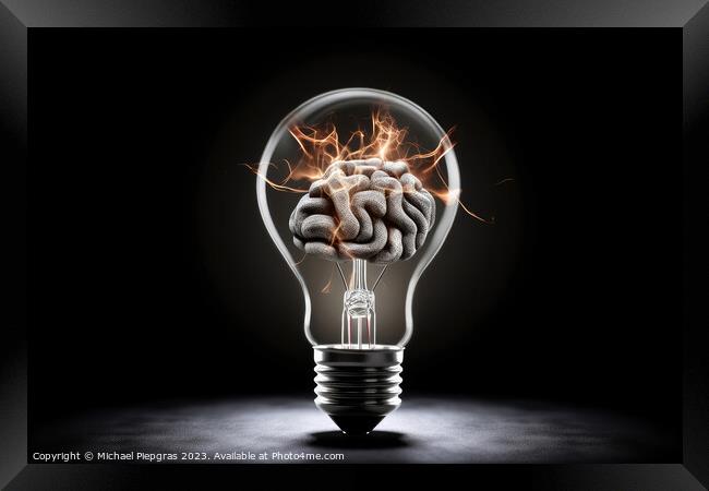 A creative idea mix of a lightbulb and a brain created with gene Framed Print by Michael Piepgras