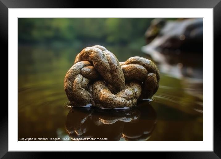 A big rope knot in the water with reflections created with gener Framed Mounted Print by Michael Piepgras