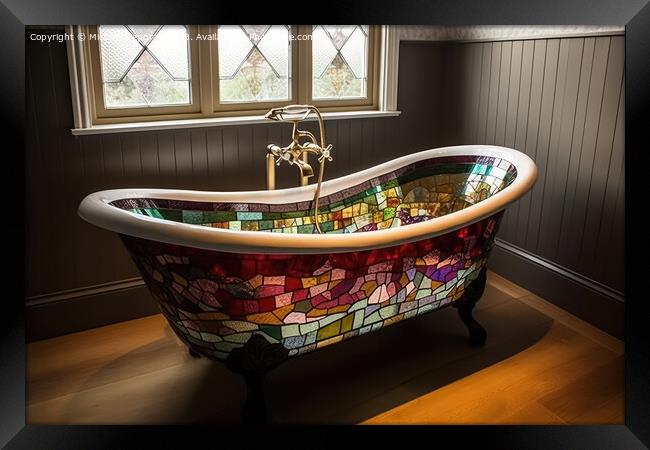 A stained glass bathtub created with generative AI technology. Framed Print by Michael Piepgras