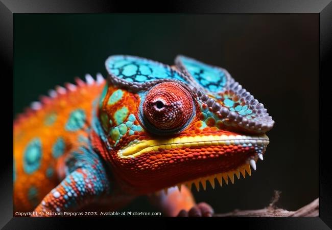 Colorful chameleon close up created with generative AI technolog Framed Print by Michael Piepgras