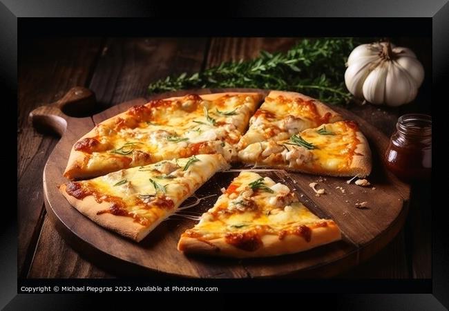 Delicious pizza with lots of melted cheese created with generati Framed Print by Michael Piepgras