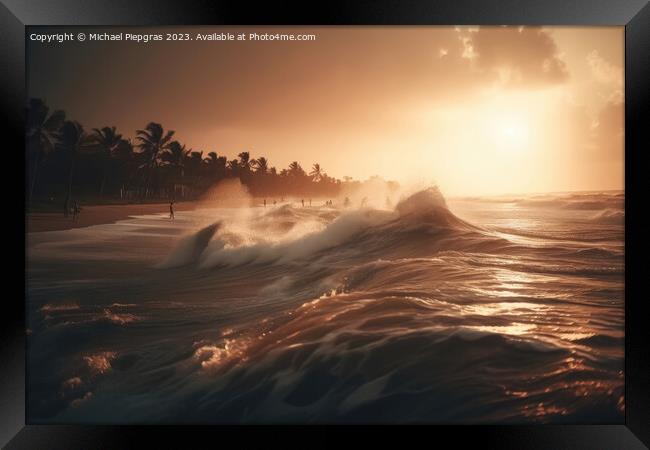 Dream beach at sunset in a tropical paradise created with genera Framed Print by Michael Piepgras