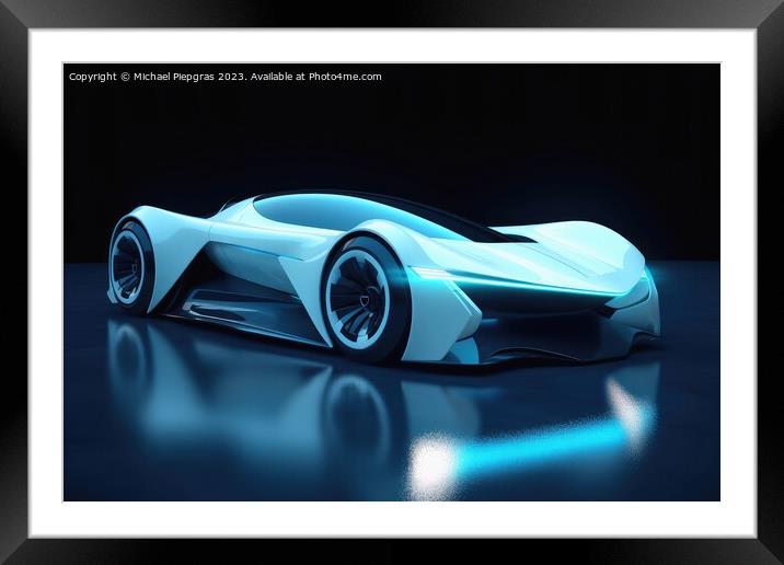 Futuristic luxury sports car created with generative AI technology Framed Mounted Print by Michael Piepgras