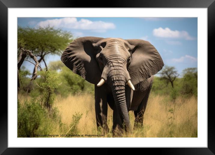 A big elephant bull in the savannah created with generative AI t Framed Mounted Print by Michael Piepgras