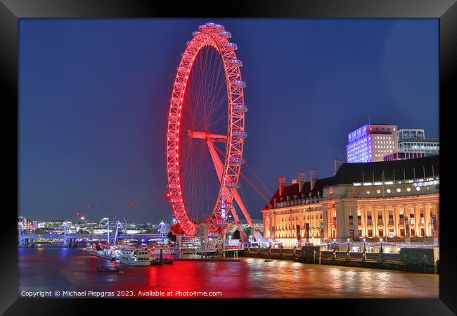 View at the London Eye at night in the city of London Framed Print by Michael Piepgras