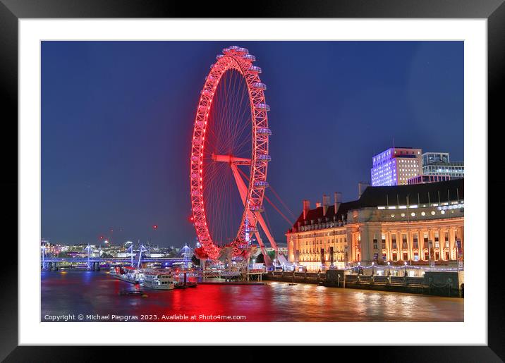 View at the London Eye at night in the city of London Framed Mounted Print by Michael Piepgras