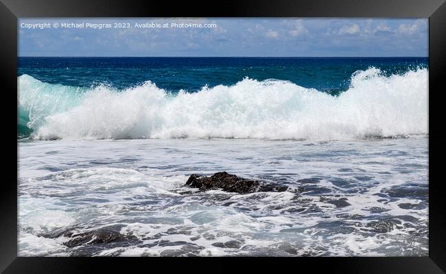 Stunning indian ocean waves at the beaches on the paradise islan Framed Print by Michael Piepgras