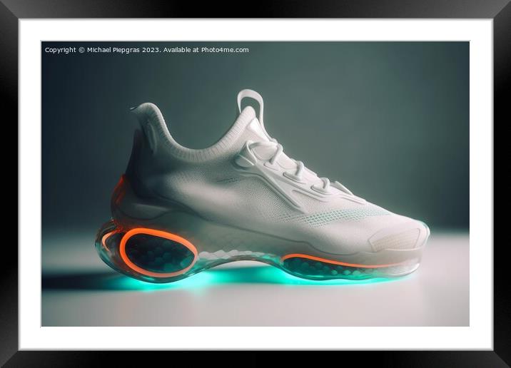 A futuristic sports shoe on a light background created with gene Framed Mounted Print by Michael Piepgras