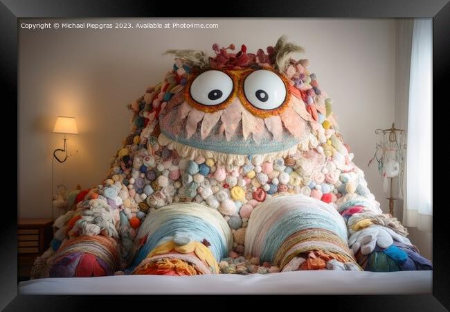 A monster made of pillows created with generative AI technology. Framed Print by Michael Piepgras